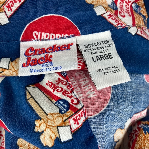 Vintage 2002 Cracker Jack Shirt Cotton Short Sleeve Button Front Mens Size Large - Picture 9 of 9